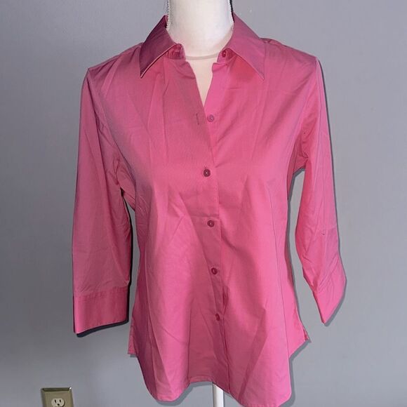 Foxcroft for Appleseed’s Buttondown Top in Pink Carnation! - Picture 1 of 8